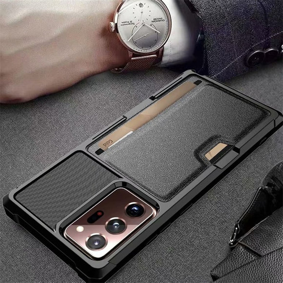 Magnetic Leather Skin Card Pocket Bag Plain Matte Black Protection Case for Samsung Galaxy S20 & Note 20 Series