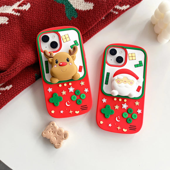 3D Cute Folding Bracket Christmas Elk Deer Santa Claus 
 Soft Case for iPhone 15 14 13 series