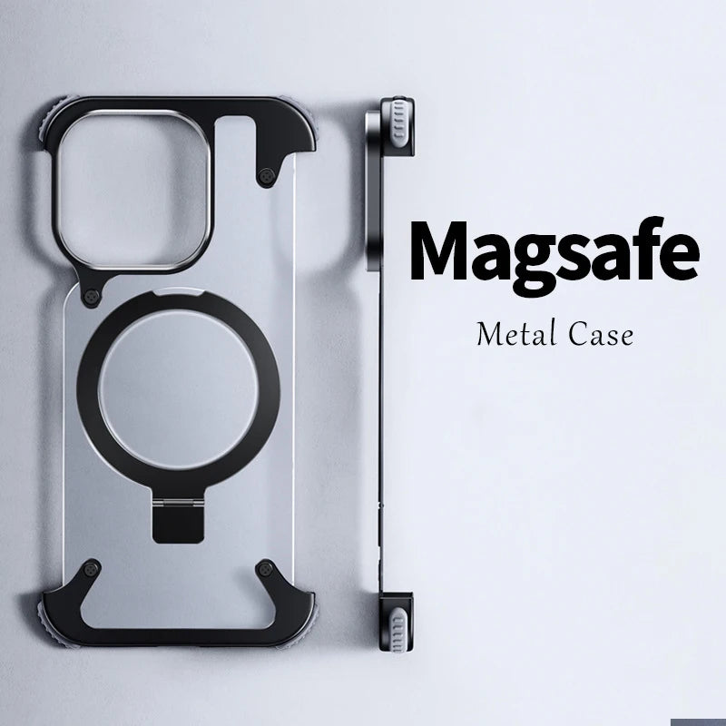 For iPhone 15 14 13 12 11 Pro Max MagSafe Magnetic Metal Frame Frosted Back  Case