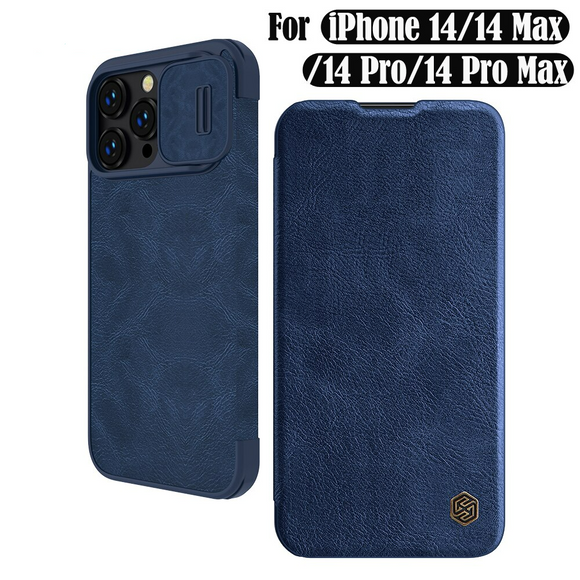 Leather Flip Case with Slide Camera for iPhone 14 series