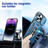 360° Magnetic Ring Kickstand Armor Case with Slide Camera Cover for iPhone 14 13 Series