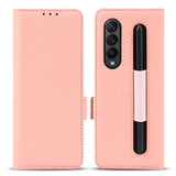 Genuine Leather Wallet Card Case With S Pen Slot For Samsung Galaxy Z Fold 3