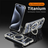 Aluminum Alloy Metal Hollow Magnetic Stand Phone Case For iPhone 16 15 14 Series