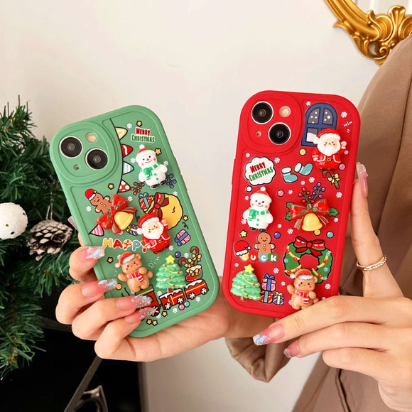 3D Christmas & New Year Santa Claus Elk Snowman Soft Silicone Phone Case For iPhone 15 14 13 12 Series
