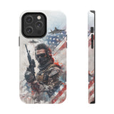 Military Personnel With Gun High Quality Tough Phone Case for iPhone 15 14 13 12 Series