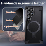 Luxury Leather Metal Corner Pad Ring Holder Phone Case For Samsung Galaxy S24 S23 Series