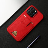 Premium Card Holder Slots Genuine Leather Case For iPhone 15 14 13 Series
