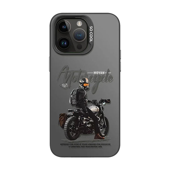 Trendy Motorcycle Frosted Colored Anti-drop Phone Case for iPhone 15 Series