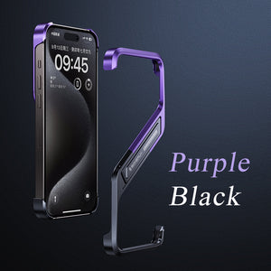 S-shaped Aluminum Alloy Hidden Stand Rimless Case For iPhone 16 15 14 Series