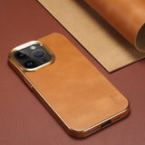 Luxury Leather Electroplated Camera Bumper Shockproof Case For iPhone 15 Series