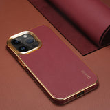 Luxury Leather Electroplated Camera Bumper Shockproof Case For iPhone 15 Series