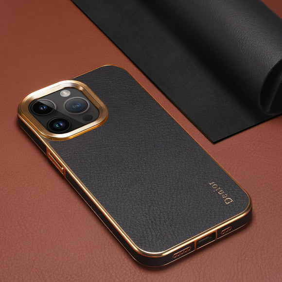 Luxury Leather Electroplated Camera Bumper Shockproof Case For iPhone 15 Series