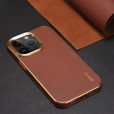 Luxury Leather Electroplated Camera Bumper Shockproof Case For iPhone 15 Series