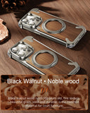 Luxury Walnut Wood 360° Rotating Ring Stand Magnetic Phone Case for iPhone 15 14 Series