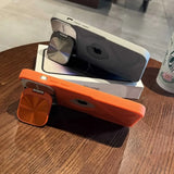 Fashion Logo Hole Magnetic Lens Protection Flip Bracket Case for iPhone 16 15 14 13 Series