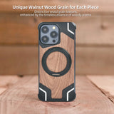 New 360° Rotating Ring Stand Magsafe Walnut Wood Metal Phone Case For iPhone 15 14 Series