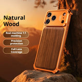 Military-Grade Wooden Shockproof Magsafe Frameless Wireless Charging Case for iPhone 17 Series