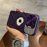 Fashion Logo Hole Magnetic Lens Protection Flip Bracket Case for iPhone 16 15 14 13 Series