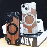 New 360° Rotating Ring Stand Magsafe Walnut Wood Metal Phone Case For iPhone 15 14 Series