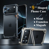 9-Shaped Metal Frameless Shockproof Phone Case with Stand Magsafe Minimalist Bumper for iPhone 17 Series