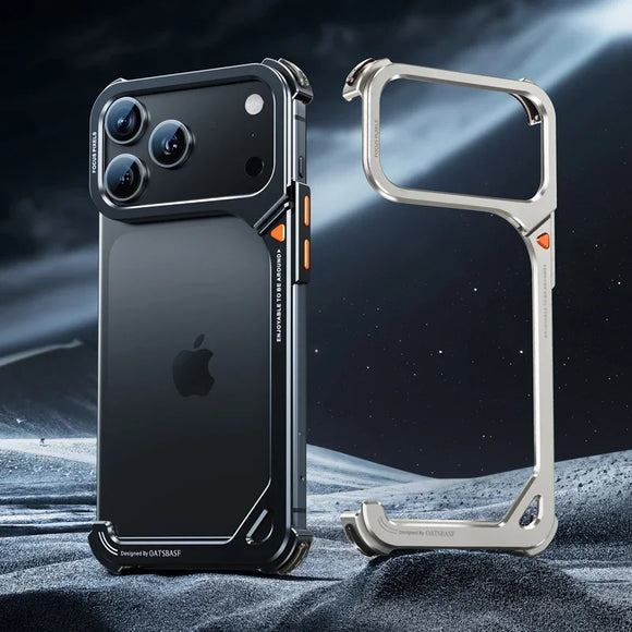9-Shaped Metal Frameless Shockproof Phone Case with Stand Magsafe Minimalist Bumper for iPhone 17 Series