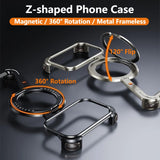 Z-Shape with 360° Rotatable Stand Wireless Charging Protective Bumper Metal Phone Case for iPhone 17 Series