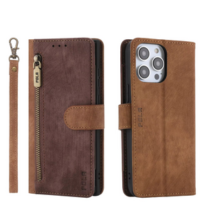 2025 RFID Zipper Wallet Flip Leather Cards Solt Case for iPhone 16 15 14 Series