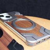 New 360° Rotating Ring Stand Magsafe Walnut Wood Metal Phone Case For iPhone 15 14 Series