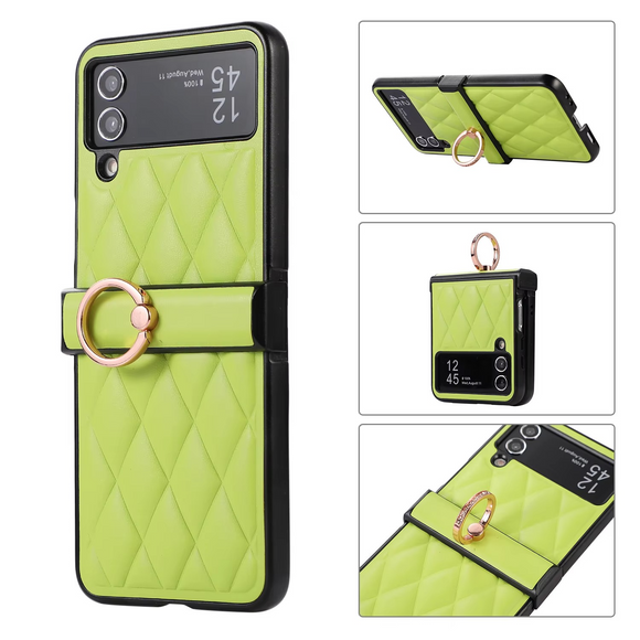 For Samsung Galaxy Z Flip 3 4 5 6 Plain Leather Folding Phone Case with Ring Stand