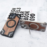 New 360° Rotating Ring Stand Magsafe Walnut Wood Metal Phone Case For iPhone 15 14 Series