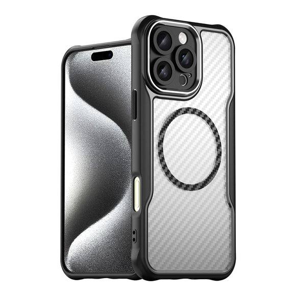 Brushed Carbon Fibre Full Lens Protect Magsafe Case For iphone 16 Series