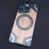 New 360° Rotating Ring Stand Magsafe Walnut Wood Metal Phone Case For iPhone 15 14 Series