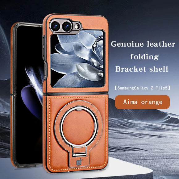 High-end Leather Ring Bracket Shockproof Wireless Charge Funda for Samsung Galaxy Z Flip 6 5 4 3
