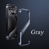 S-shaped Aluminum Alloy Hidden Stand Rimless Case For iPhone 16 15 14 Series