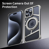 Aluminum Alloy Metal Hollow Magnetic Stand Phone Case For iPhone 16 15 14 Series