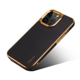 Luxury Leather Electroplated Camera Bumper Shockproof Case For iPhone 15 Series