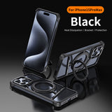 Aluminum Alloy Metal Hollow Magnetic Stand Phone Case For iPhone 16 15 14 Series