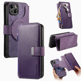 2024 Zipper Cards Solt Wallet Leather 2 in 1 Wireless Charging Case For iPhone 15 14 13 12 Series