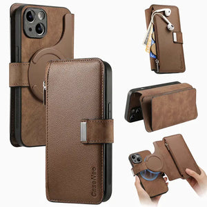 2024 Zipper Cards Solt Wallet Leather 2 in 1 Wireless Charging Case For iPhone 15 14 13 12 Series