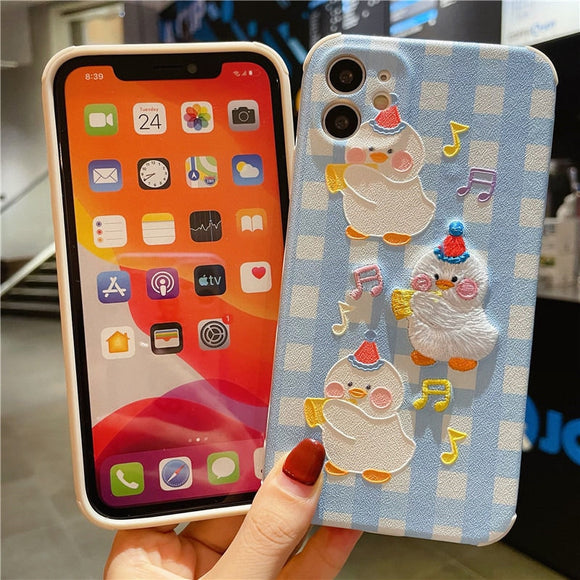 Rainbow Cartoon Soft Embroidery Cute Duck Case For iPhone 12 11 Pro Max