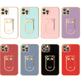Luxury Square Plating Bear Folding Stand Case for iPhone 13 12 11 Series