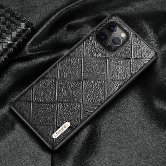 Genuine Leather Rhombus Grain Phone Cases For iPhone 12 Series