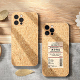 Japanese Wood Grain Label Soft Cork Fiber Cooling Case For iPhone 13 12 Series