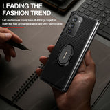 Luxury Carbon Fiber Texture Leather Stand Shockproof Back Cover Case For Samsung Z Fold 2 5G