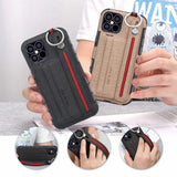 Fabric Cloth Case with Card Slot Wrist Strap Shockproof Anti fall Back Cover Case for iPhone 12 Series