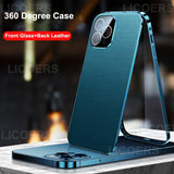 Hidden Buckle 360 Degree Full Protect PU Leather Tempered Glass Meta Case for iPhone 12 Series