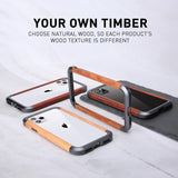 2 in 1 Hybrid Frame Edge Protective Cover Ultra Thin Metal Wooden Bumper Case for iPhone 11 Series