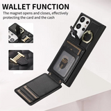 Crossbody Lanyard Vertical Flip Leather Wallet Card Metal Ring Case for Samsung Galaxy S23 S22 S21 Ultra Plus