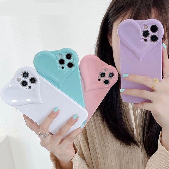 Ins 3D Stereo Love Heart Camera Girly Clear Case for iPhone 12 11 Series