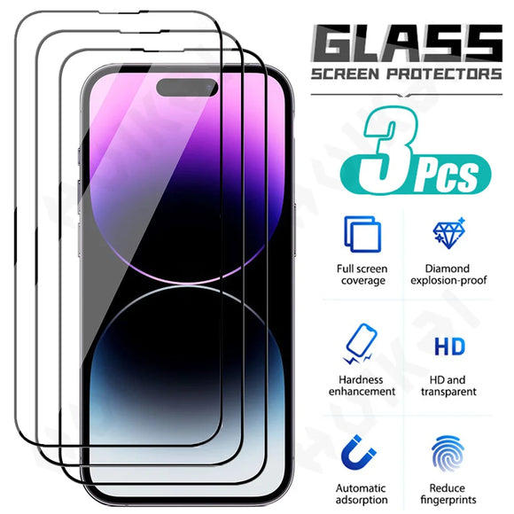 1-3 Pcs HD Clear 9H Tempered Glass Full Coverage Screen Protector for iPhone 15 14 13 12 series